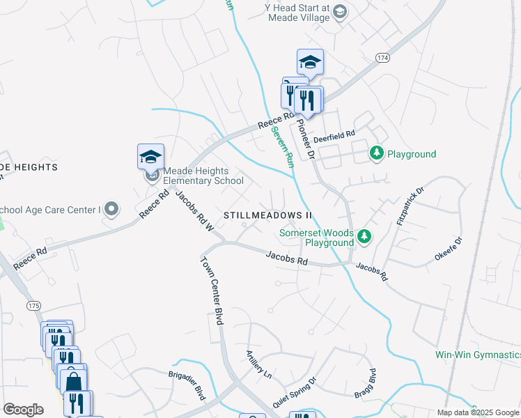 map of restaurants, bars, coffee shops, grocery stores, and more near 8202 Kilmory Court in Severn