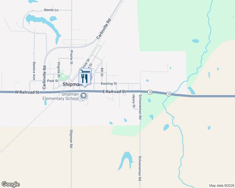 map of restaurants, bars, coffee shops, grocery stores, and more near 560 East Railroad Street in Shipman