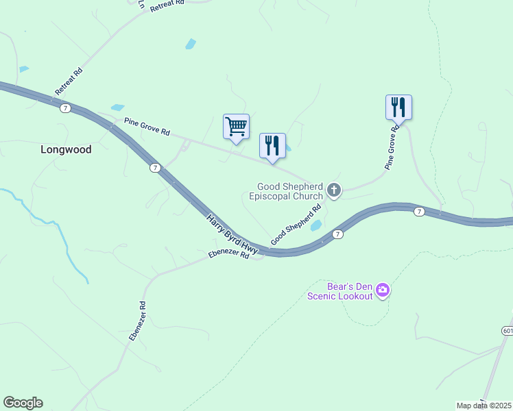 map of restaurants, bars, coffee shops, grocery stores, and more near 15377 Lord Fairfax Highway in White Post