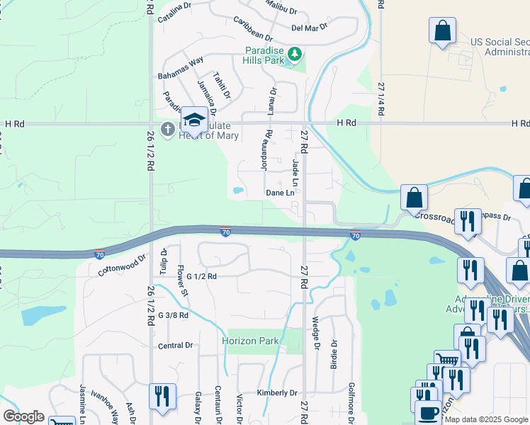map of restaurants, bars, coffee shops, grocery stores, and more near 771 27 Road in Grand Junction