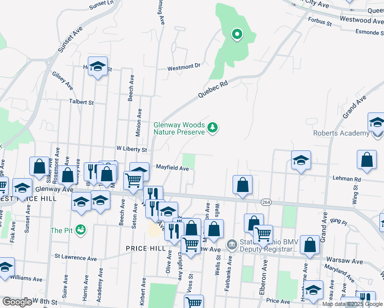 map of restaurants, bars, coffee shops, grocery stores, and more near West Liberty Street in Cincinnati