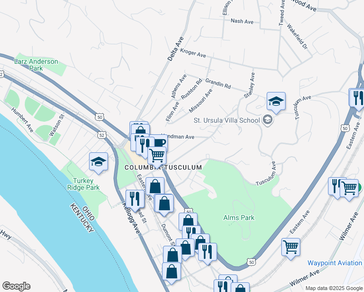 map of restaurants, bars, coffee shops, grocery stores, and more near 452 Strafer Street in Cincinnati