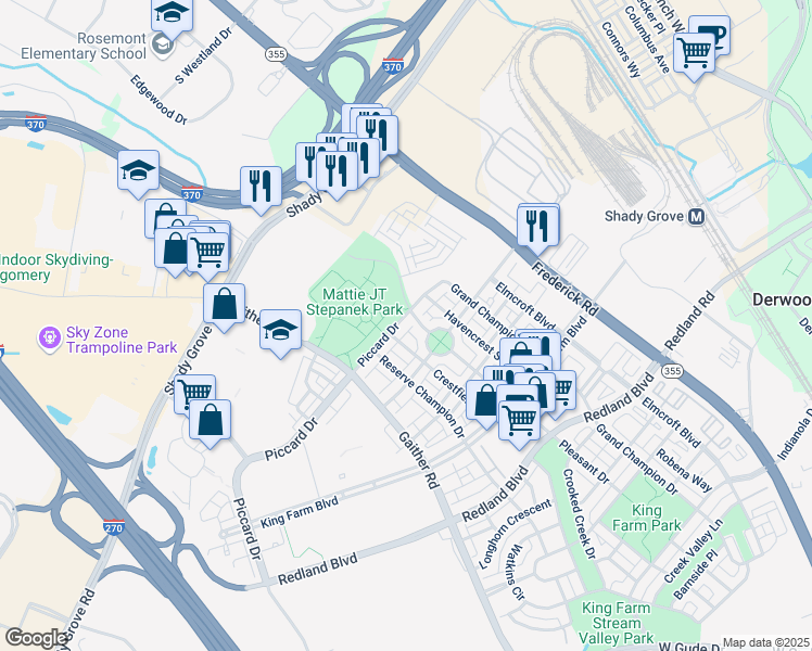 map of restaurants, bars, coffee shops, grocery stores, and more near 1911 Piccard Drive in Rockville