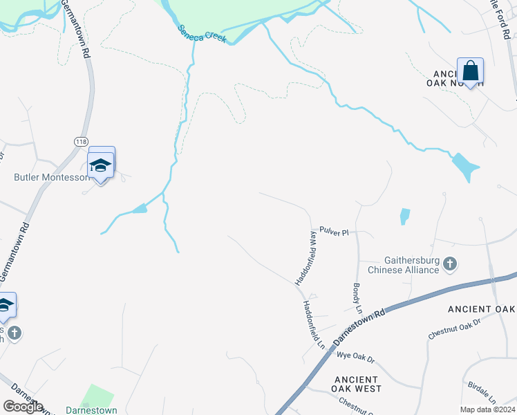 map of restaurants, bars, coffee shops, grocery stores, and more near 15644 Haddonfield Way in Gaithersburg