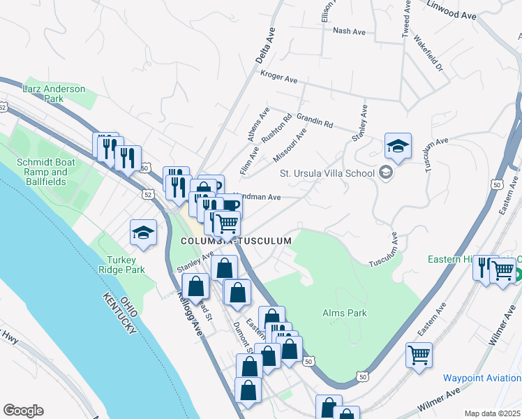 map of restaurants, bars, coffee shops, grocery stores, and more near 458 Strafer Street in Cincinnati
