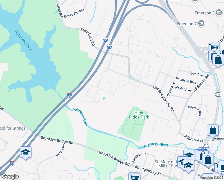 map of restaurants, bars, coffee shops, grocery stores, and more near 9532 Bolton Farm Lane in North Laurel