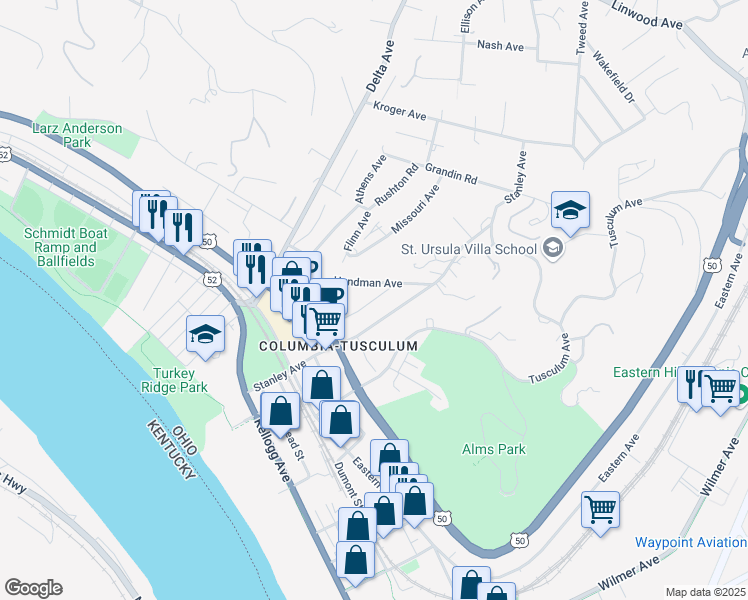 map of restaurants, bars, coffee shops, grocery stores, and more near 459 Strafer Street in Cincinnati