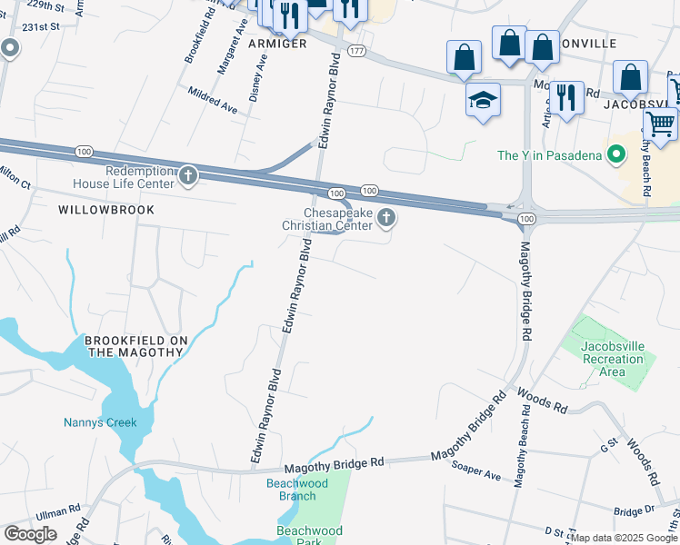 map of restaurants, bars, coffee shops, grocery stores, and more near 207 Weston Woods Drive in Pasadena