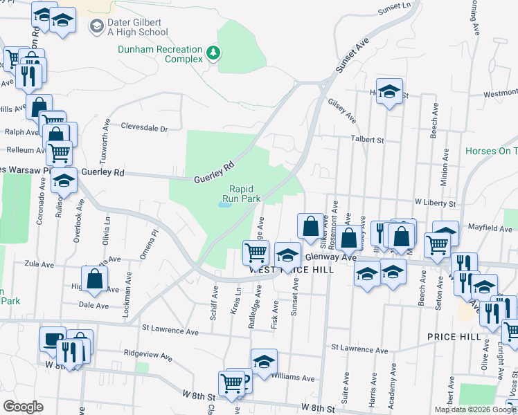 map of restaurants, bars, coffee shops, grocery stores, and more near 1297 Rutledge Avenue in Cincinnati