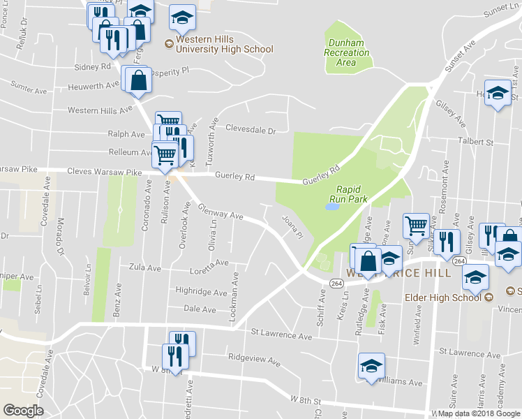 map of restaurants, bars, coffee shops, grocery stores, and more near 1235 Parkside Court in Cincinnati