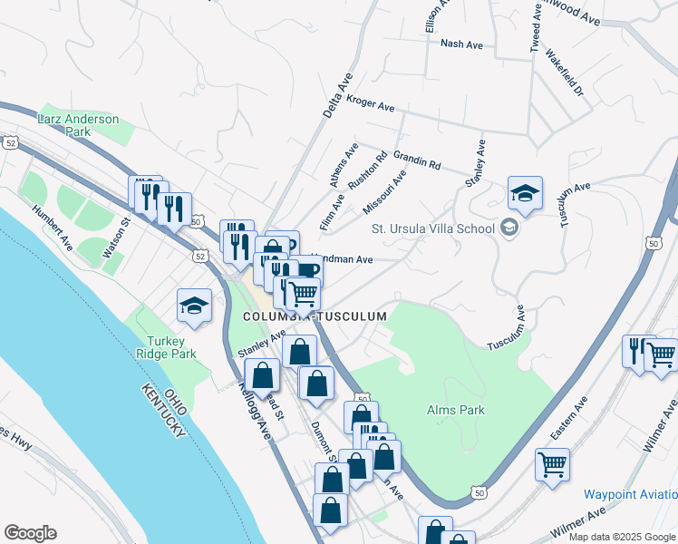 map of restaurants, bars, coffee shops, grocery stores, and more near 459 Strafer Street in Cincinnati