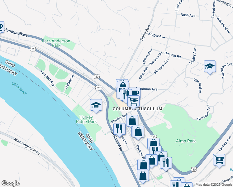 map of restaurants, bars, coffee shops, grocery stores, and more near 311 Delta Avenue in Cincinnati