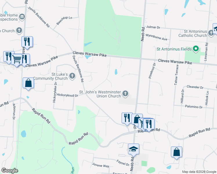 map of restaurants, bars, coffee shops, grocery stores, and more near 1166 Gleneagles Court in Cincinnati
