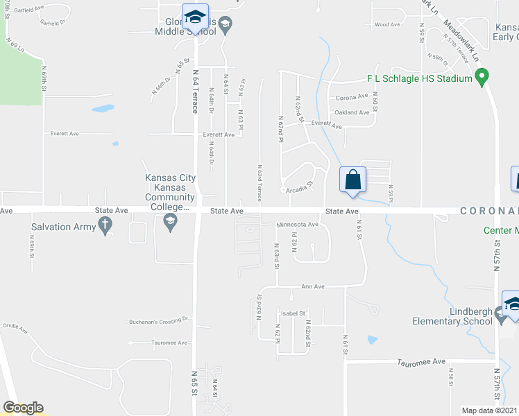 map of restaurants, bars, coffee shops, grocery stores, and more near 1110 North 63rd Terrace in Kansas City
