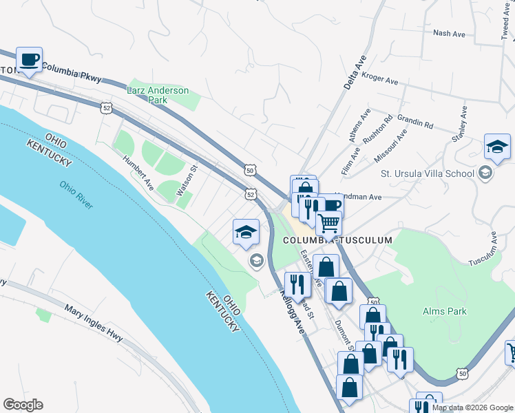 map of restaurants, bars, coffee shops, grocery stores, and more near 270 Worth Street in Cincinnati