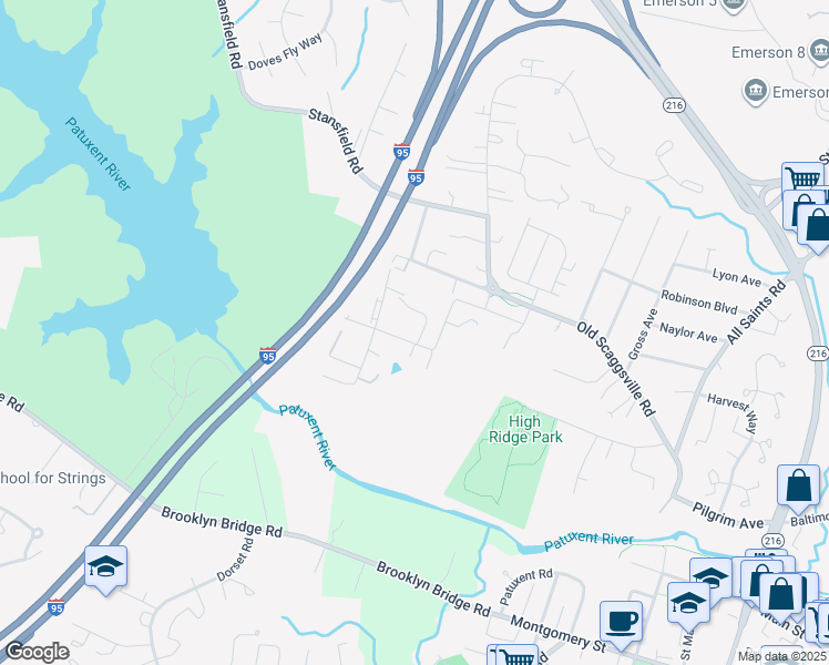 map of restaurants, bars, coffee shops, grocery stores, and more near 9541 Bolton Farm Lane in North Laurel