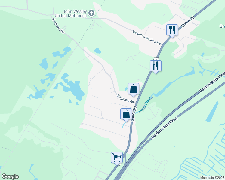 map of restaurants, bars, coffee shops, grocery stores, and more near 27 Siegtown Road in Cape May County