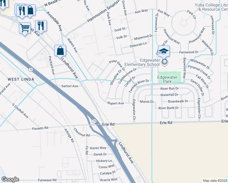 map of restaurants, bars, coffee shops, grocery stores, and more near 1687 Cobblestone Drive in Marysville