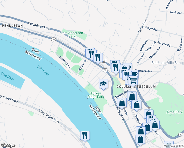 map of restaurants, bars, coffee shops, grocery stores, and more near 228 Setchell Street in Cincinnati