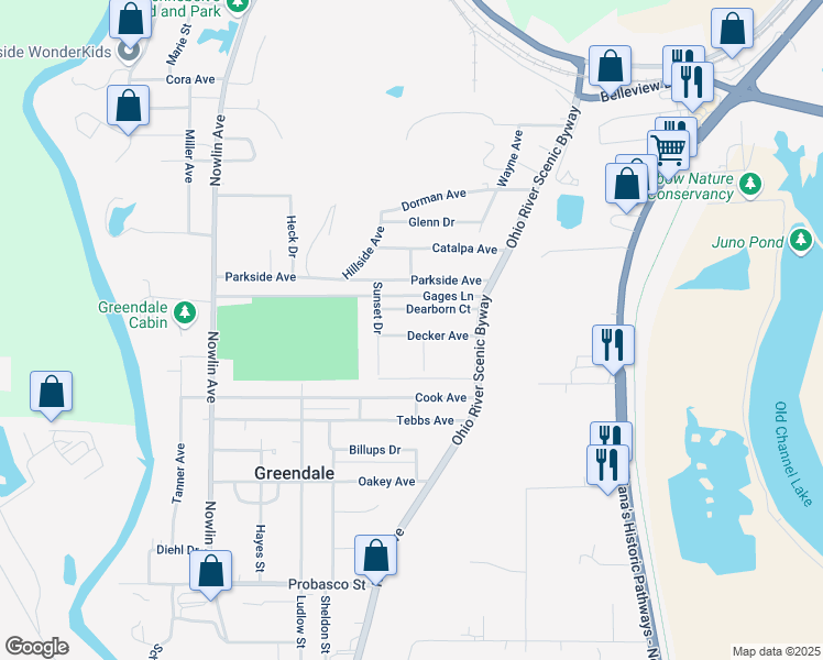map of restaurants, bars, coffee shops, grocery stores, and more near 56 Decker Avenue in Greendale