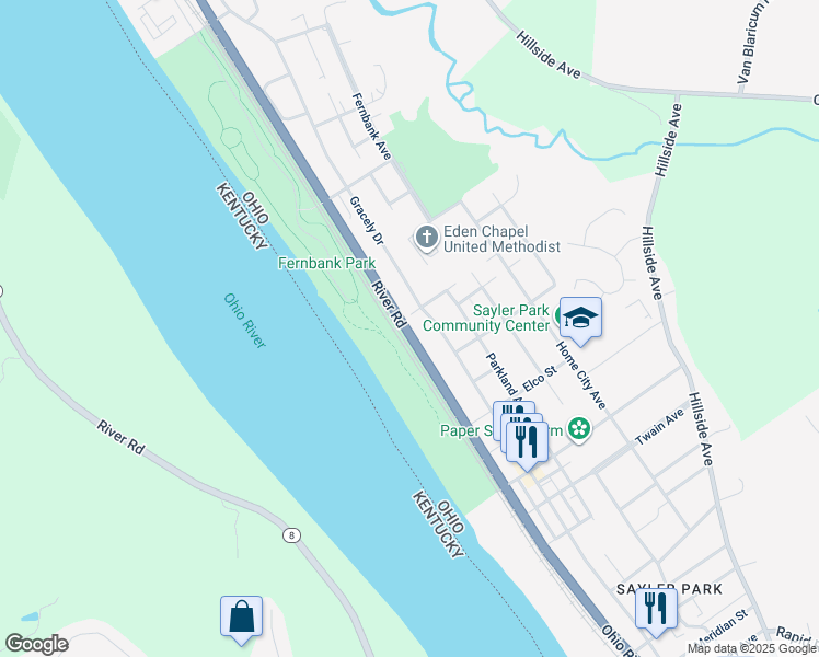 map of restaurants, bars, coffee shops, grocery stores, and more near 6838 River Road in Cincinnati