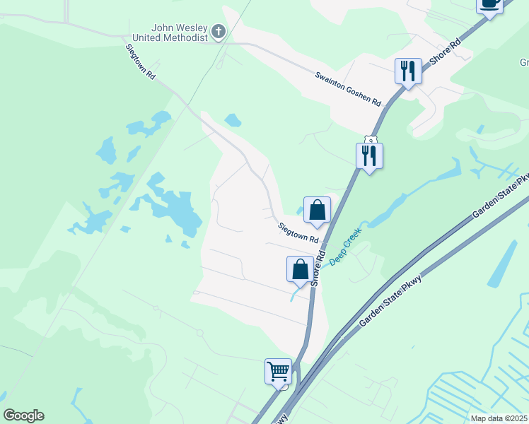 map of restaurants, bars, coffee shops, grocery stores, and more near 27 Siegtown Road in Middle Township