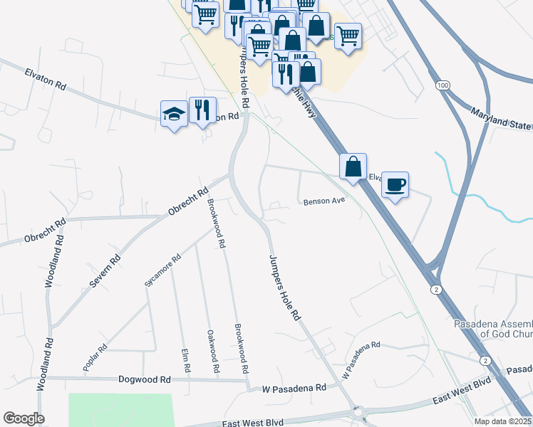 map of restaurants, bars, coffee shops, grocery stores, and more near 8250 Carters Lane in Millersville