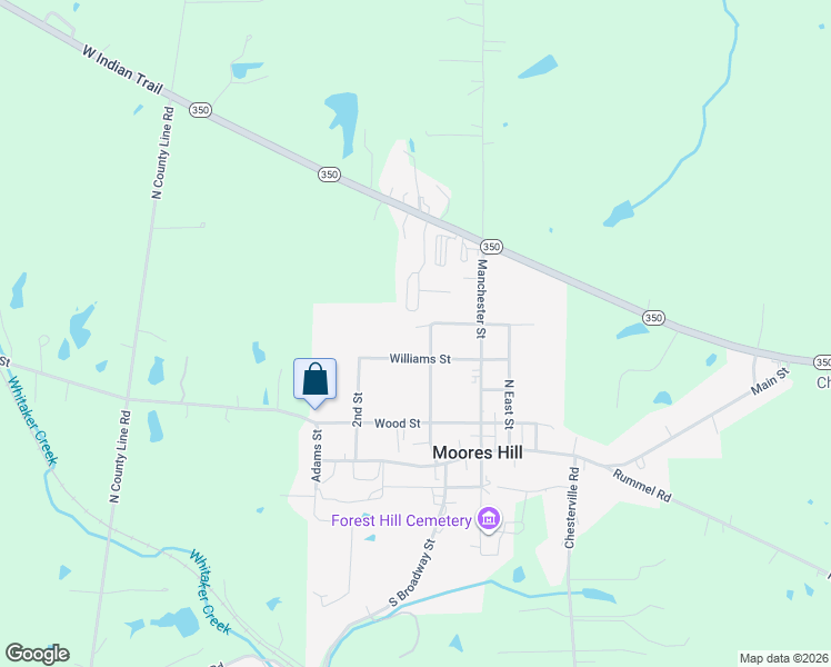map of restaurants, bars, coffee shops, grocery stores, and more near 16787 North Broadway Street in Moores Hill