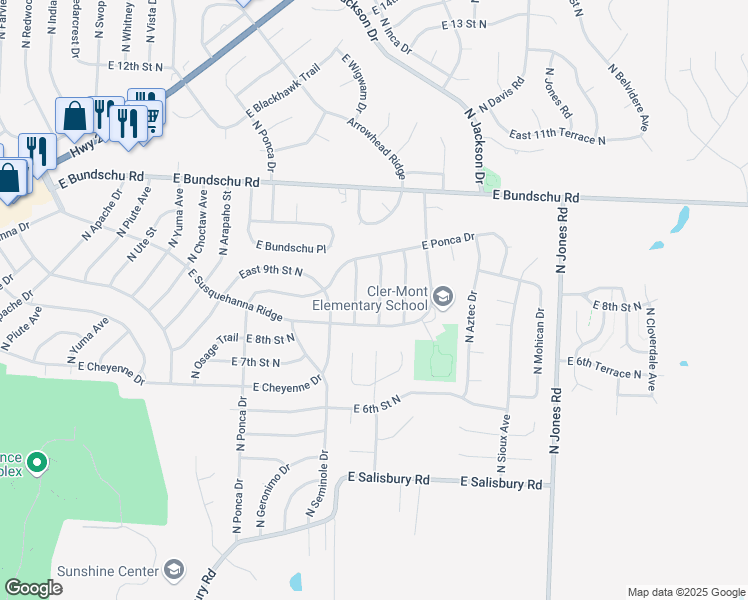 map of restaurants, bars, coffee shops, grocery stores, and more near 806 North Powahatan Drive in Independence