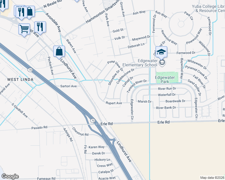 map of restaurants, bars, coffee shops, grocery stores, and more near 1687 Cobblestone Dr in Marysville