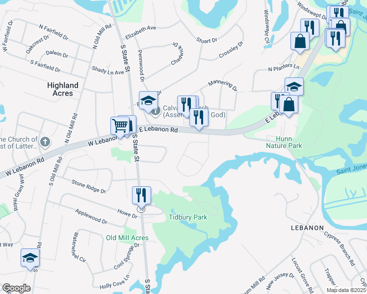 map of restaurants, bars, coffee shops, grocery stores, and more near 417 Great Geneva Drive in Dover