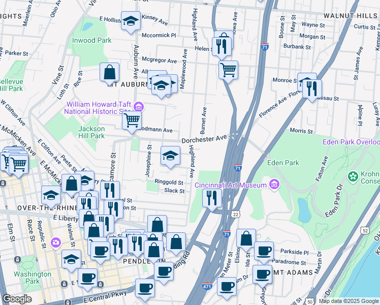 map of restaurants, bars, coffee shops, grocery stores, and more near 548 Carmalt St in Cincinnati