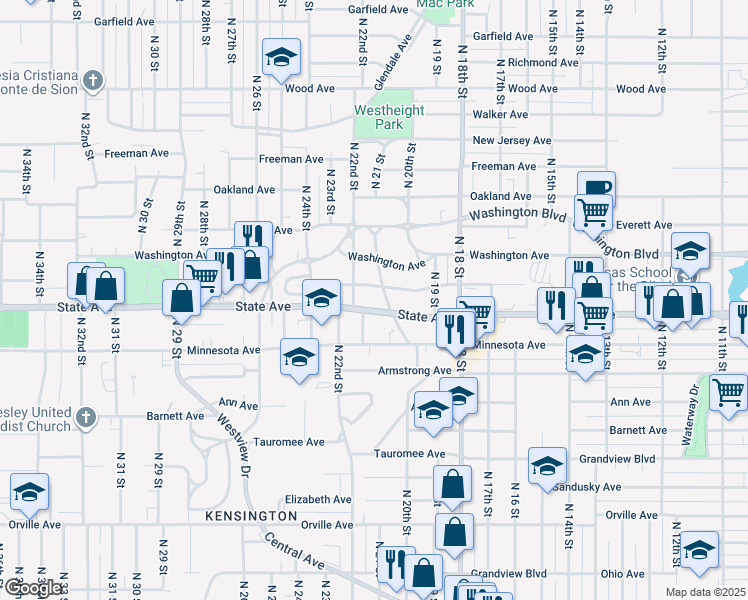 map of restaurants, bars, coffee shops, grocery stores, and more near 1106 Hoel Parkway in Kansas City