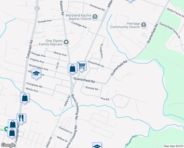 map of restaurants, bars, coffee shops, grocery stores, and more near 8278 Sebring Court in Severn