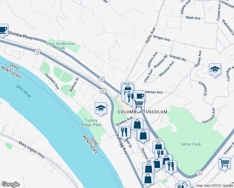 map of restaurants, bars, coffee shops, grocery stores, and more near 311 Delta Avenue in Cincinnati