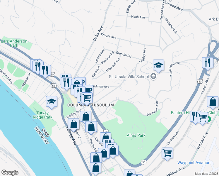 map of restaurants, bars, coffee shops, grocery stores, and more near 3581 Handman Avenue in Cincinnati