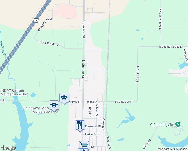 map of restaurants, bars, coffee shops, grocery stores, and more near 1801-1899 North Court Street in Sullivan