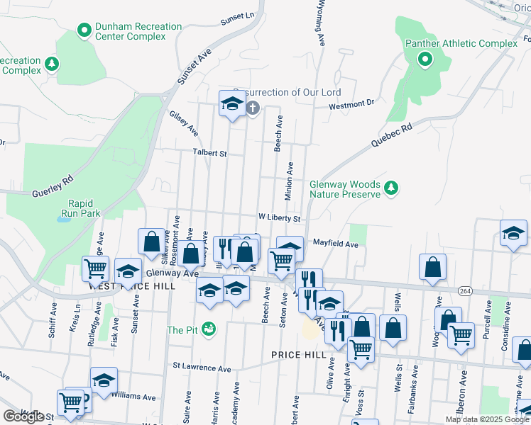 map of restaurants, bars, coffee shops, grocery stores, and more near 3806 West Liberty Street in Cincinnati