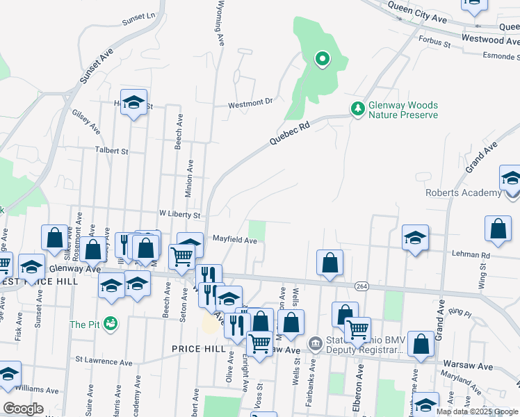 map of restaurants, bars, coffee shops, grocery stores, and more near 3648 West Liberty Street in Cincinnati