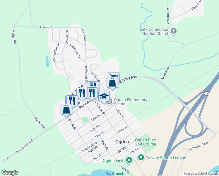 map of restaurants, bars, coffee shops, grocery stores, and more near 114-120 Riley Ave in Ogden