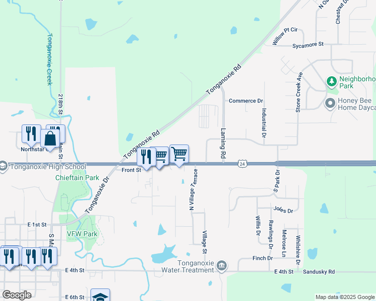 map of restaurants, bars, coffee shops, grocery stores, and more near 1205 State Avenue in Tonganoxie