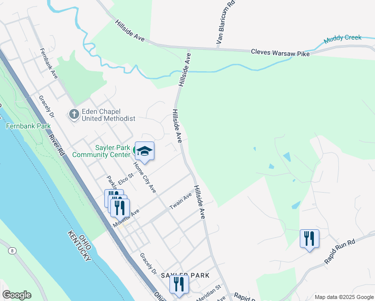 map of restaurants, bars, coffee shops, grocery stores, and more near 6636 Hillside Avenue in Hamilton County