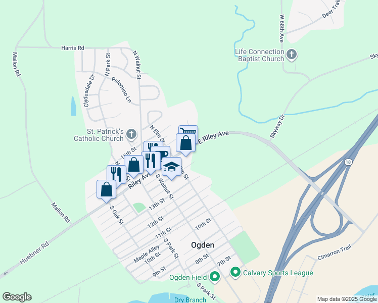 map of restaurants, bars, coffee shops, grocery stores, and more near 120 Riley Avenue in Ogden