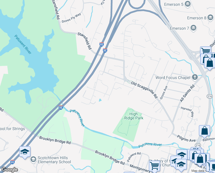 map of restaurants, bars, coffee shops, grocery stores, and more near 9541 Bolton Farm Lane in North Laurel