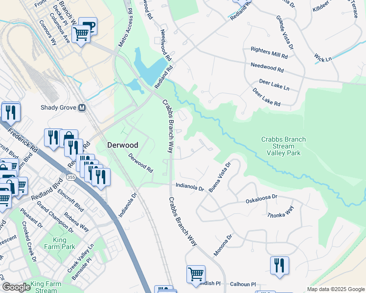 map of restaurants, bars, coffee shops, grocery stores, and more near 15923 Yukon Lane in Rockville