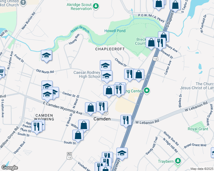 map of restaurants, bars, coffee shops, grocery stores, and more near 239 Old North Road in Camden