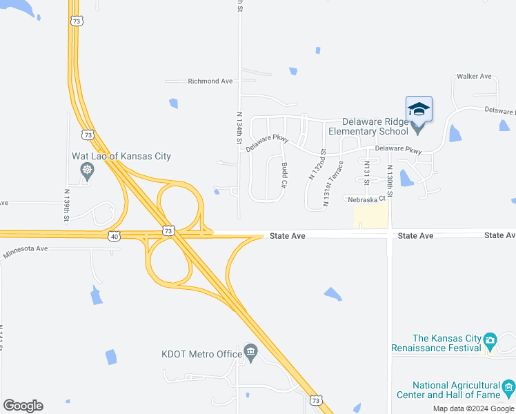 map of restaurants, bars, coffee shops, grocery stores, and more near 1210 North 133rd Terrace in Kansas City