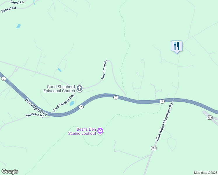 map of restaurants, bars, coffee shops, grocery stores, and more near 950 Pine Grove Road in Bluemont