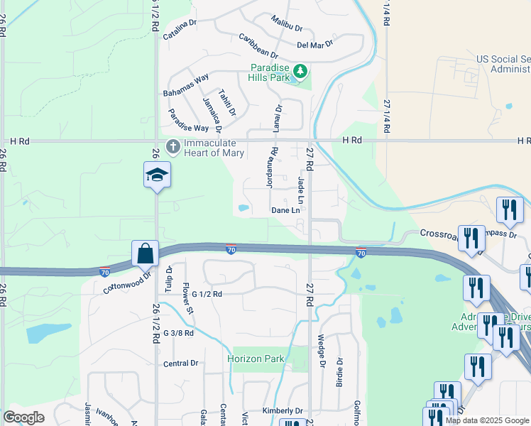 map of restaurants, bars, coffee shops, grocery stores, and more near 771 27 Road in Grand Junction