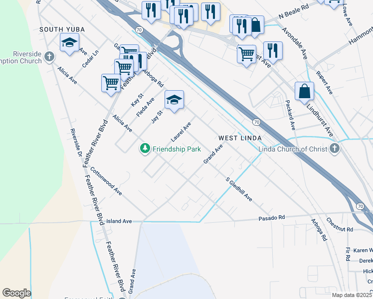 map of restaurants, bars, coffee shops, grocery stores, and more near 1098 Holly Avenue in Olivehurst